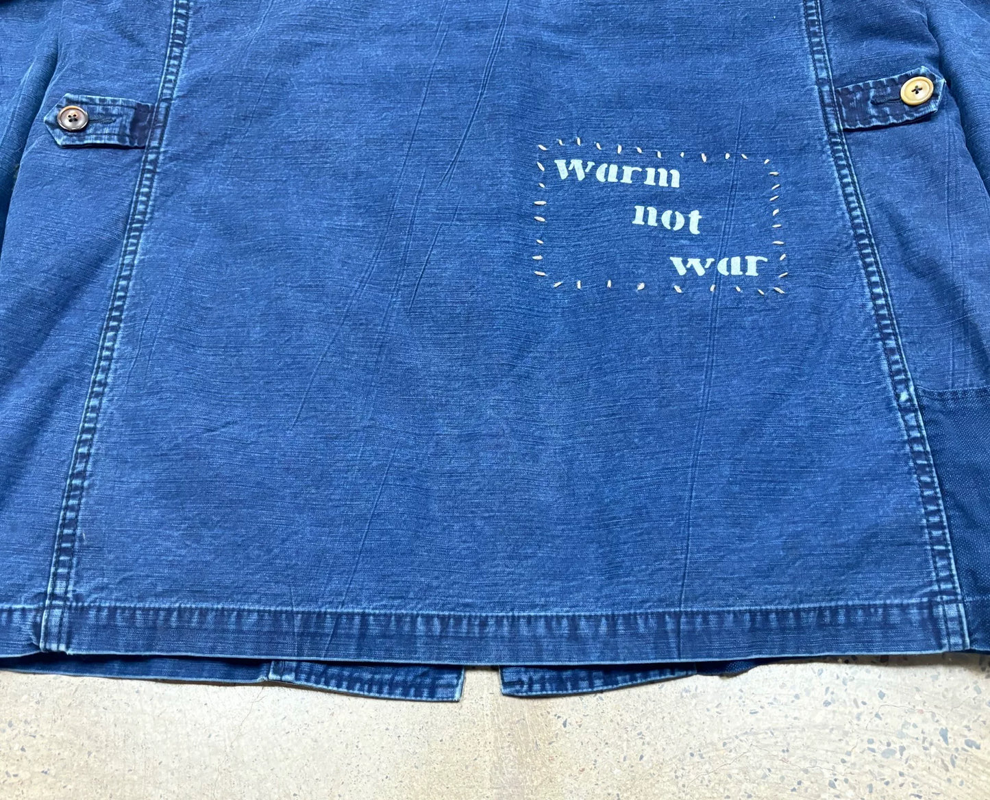 porter classic military coat blue dye patches