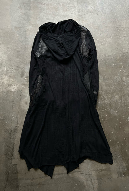 black patchwork hooded outerwear jacket