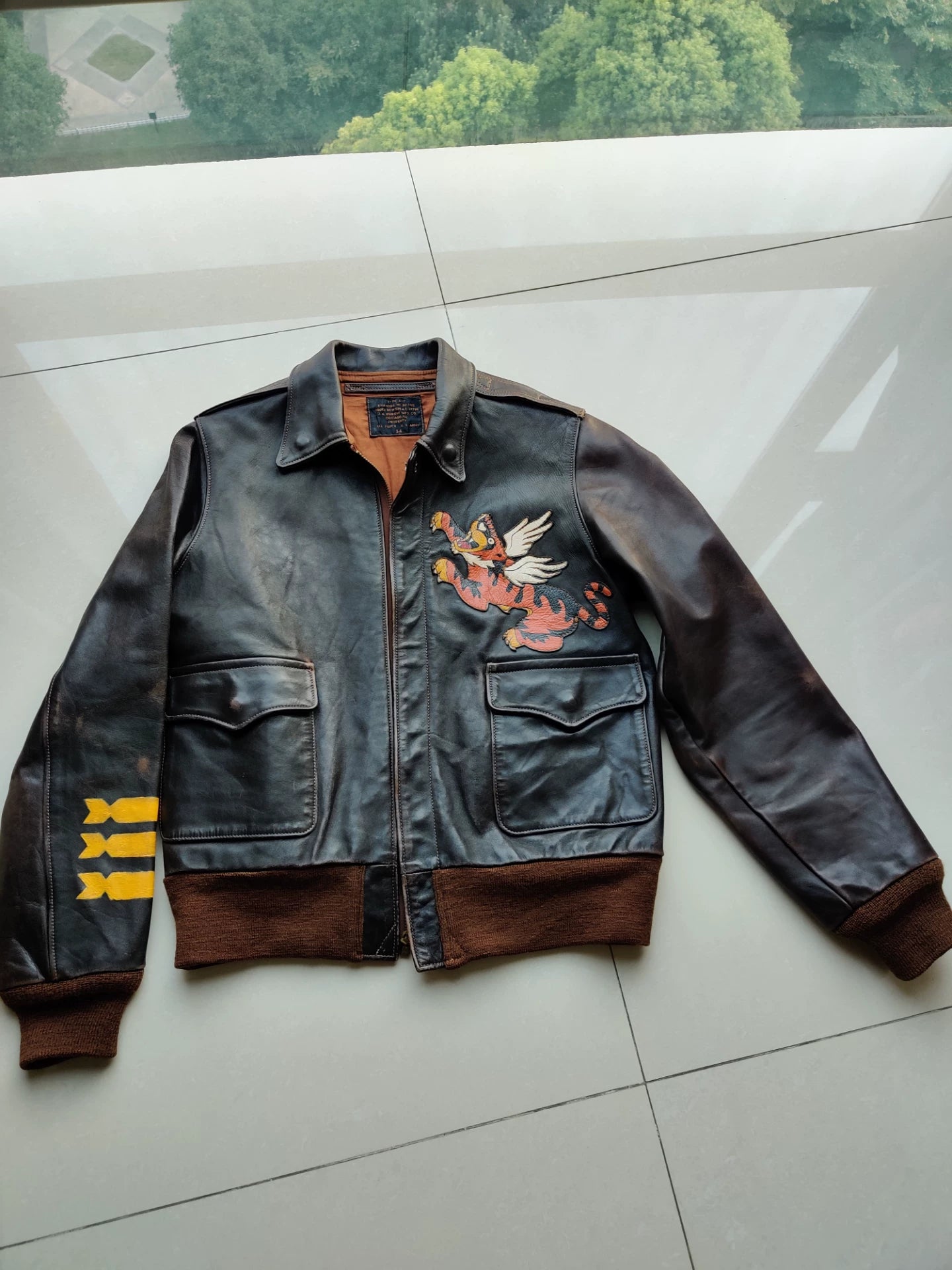 realmccoy A2 leather bomber jacket with paint