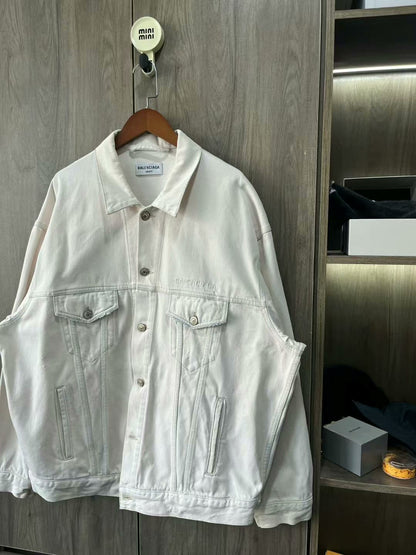 balenciaga white embroidered denim jacket xs