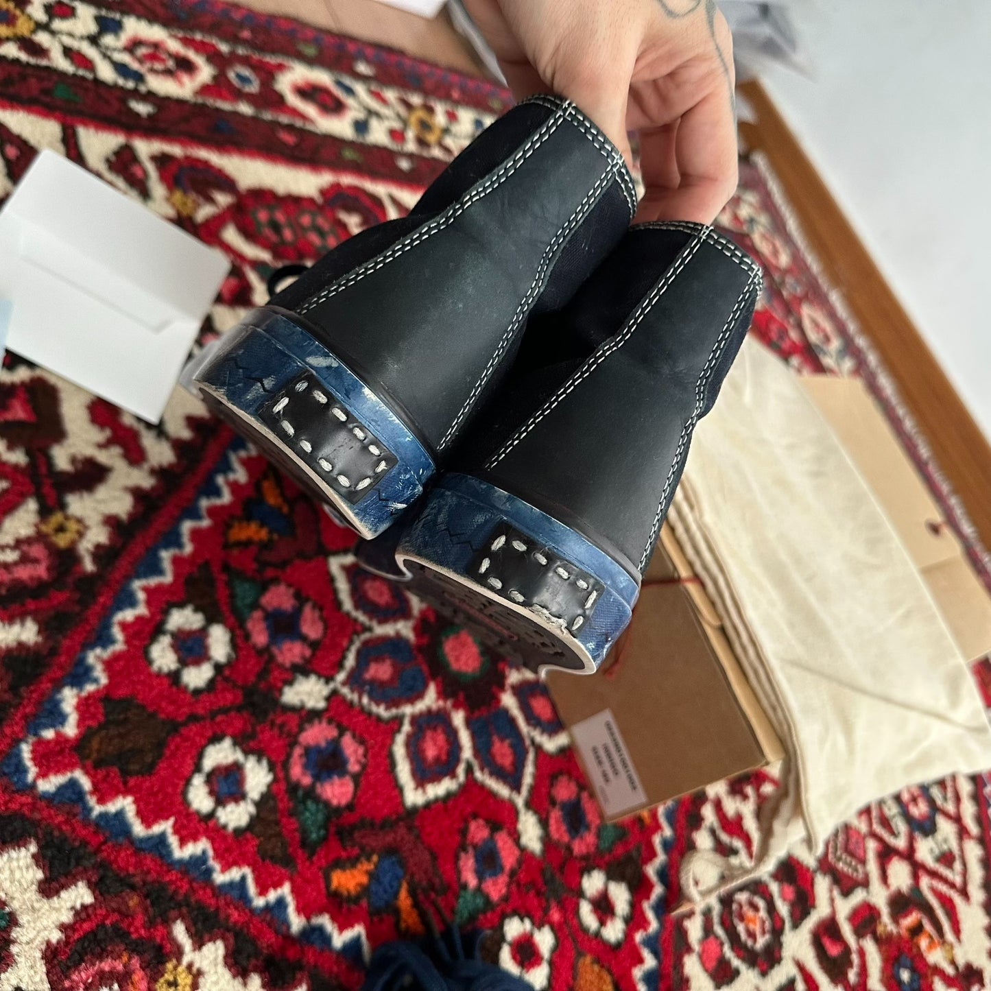 visvim skagway hi canvas shoes in blue