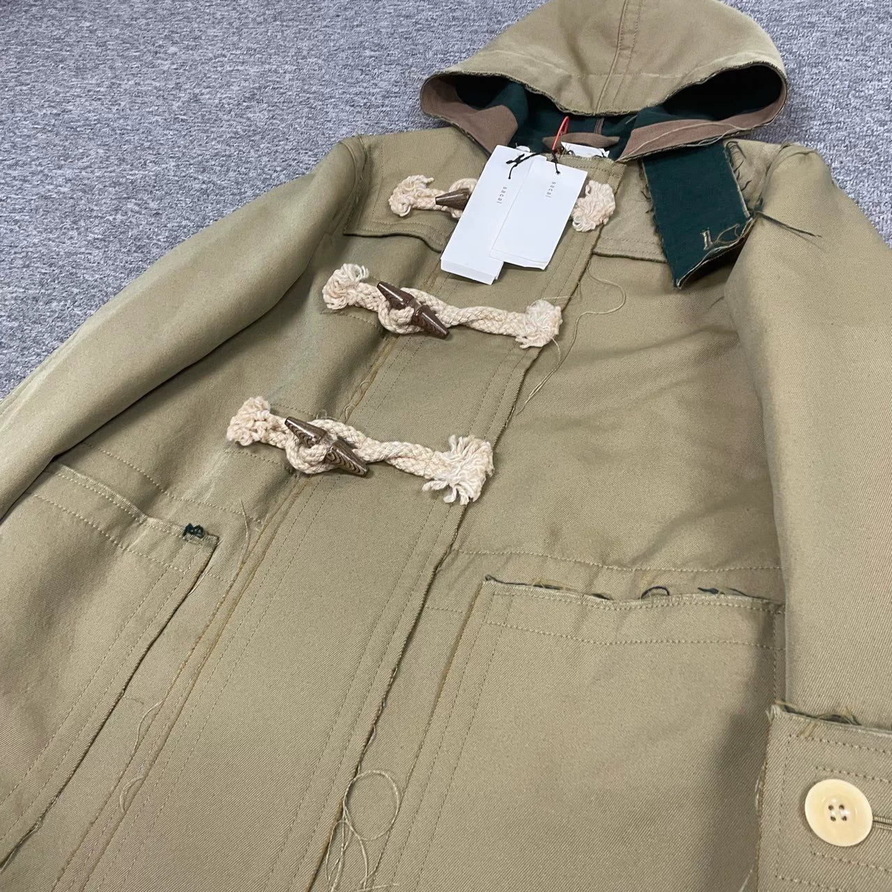 sacai khaki duffle coat with hood