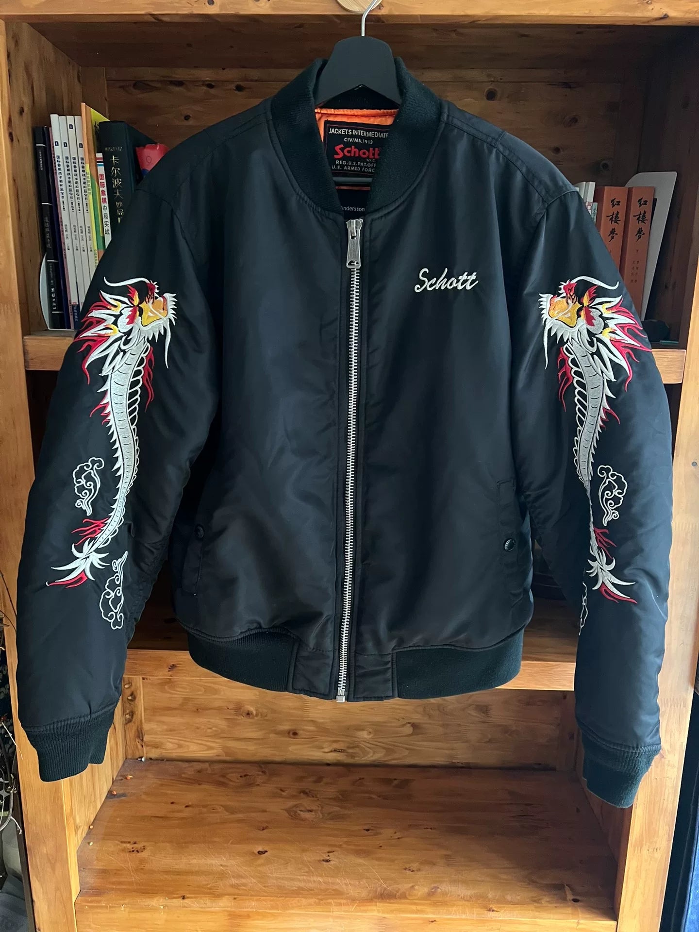 schott x anderson bell black embroidered jacket