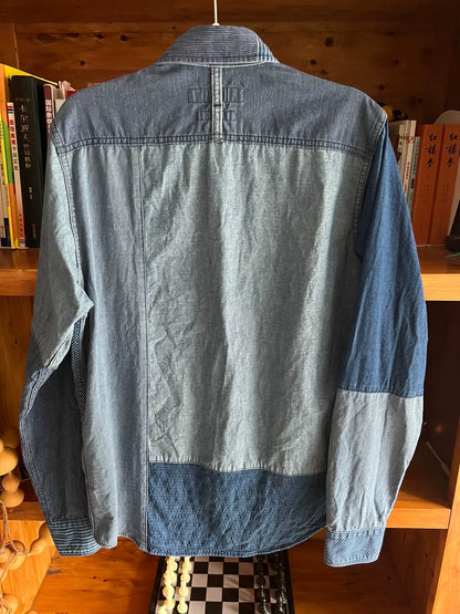 fdmtl patchwork denim shirt for men