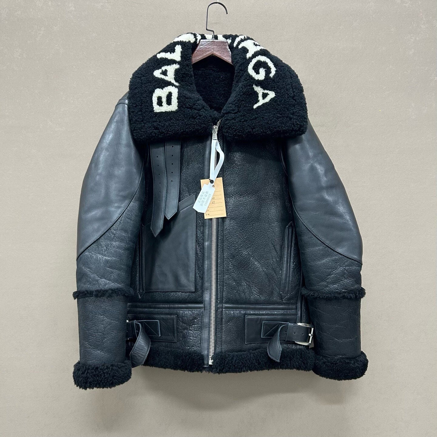 balenciaga black shearling leather biker jacket