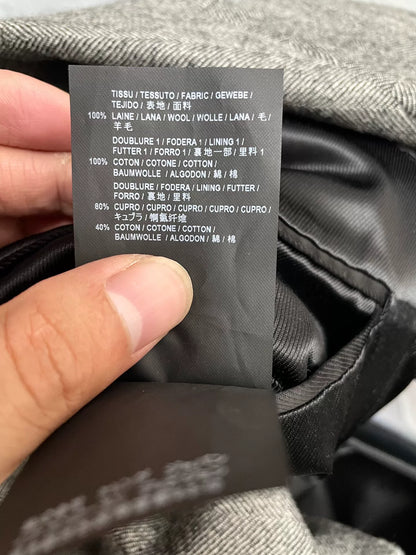 Saint Laurent Gray Herringbone Wool Coat