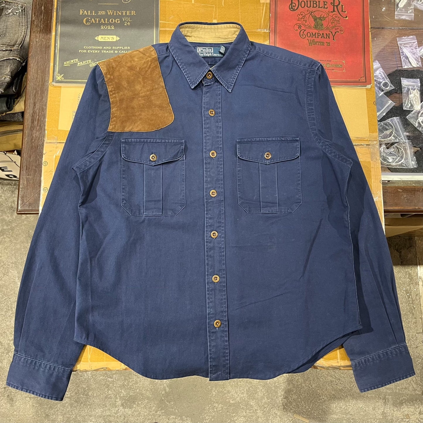 Double RL Ralph Lauren Leather Patchwork Shirt