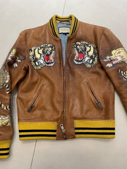Gucci Embroidered Leather Jacket for Men