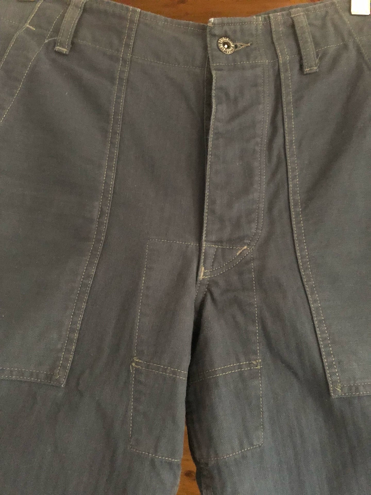 vintage blue work pants with unique details