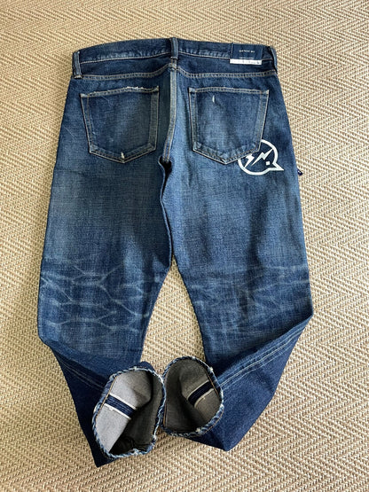 Vanquish & Fragment Lightning Cropped Washed Jeans