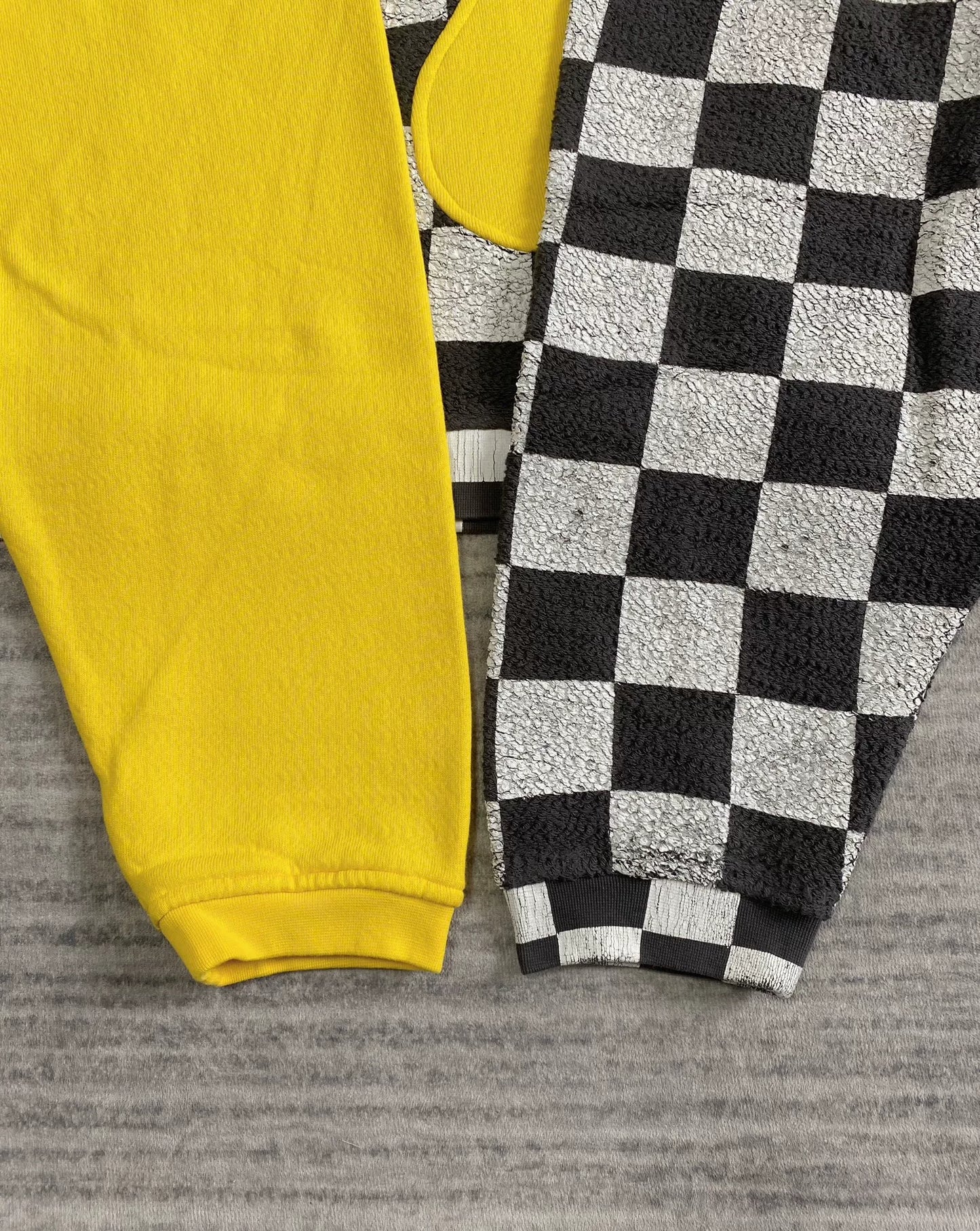black and yellow checkerboard hooded sweatshirt
