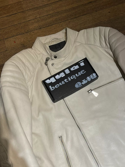 white leather motorcycle jacket by Alexander McQueen