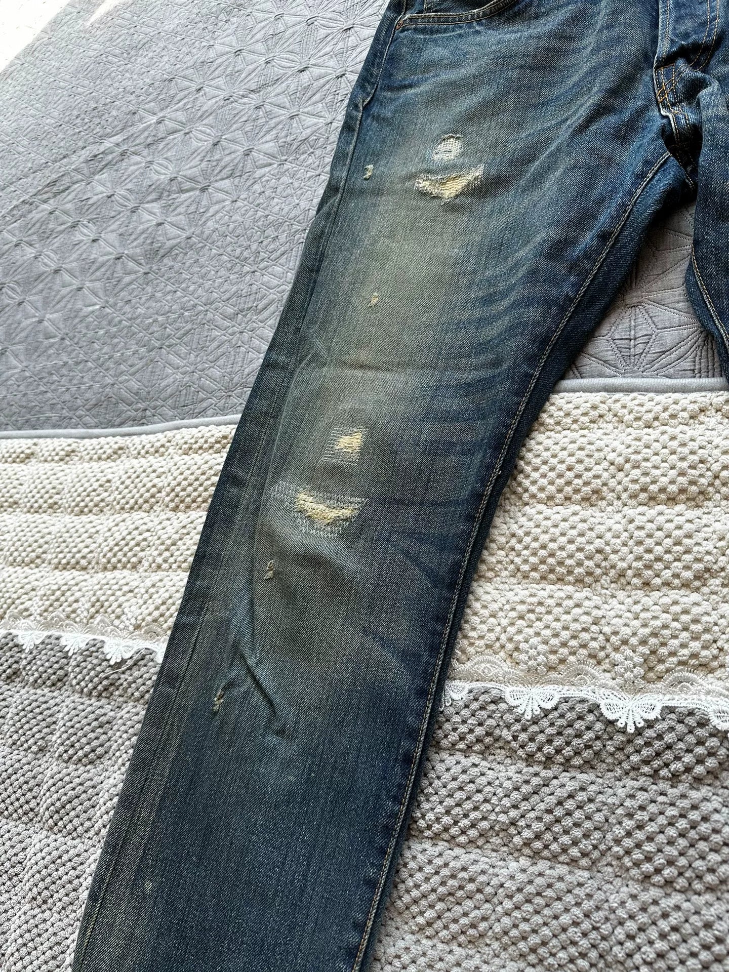 RRL Selvedge Distressed Patchwork Jeans