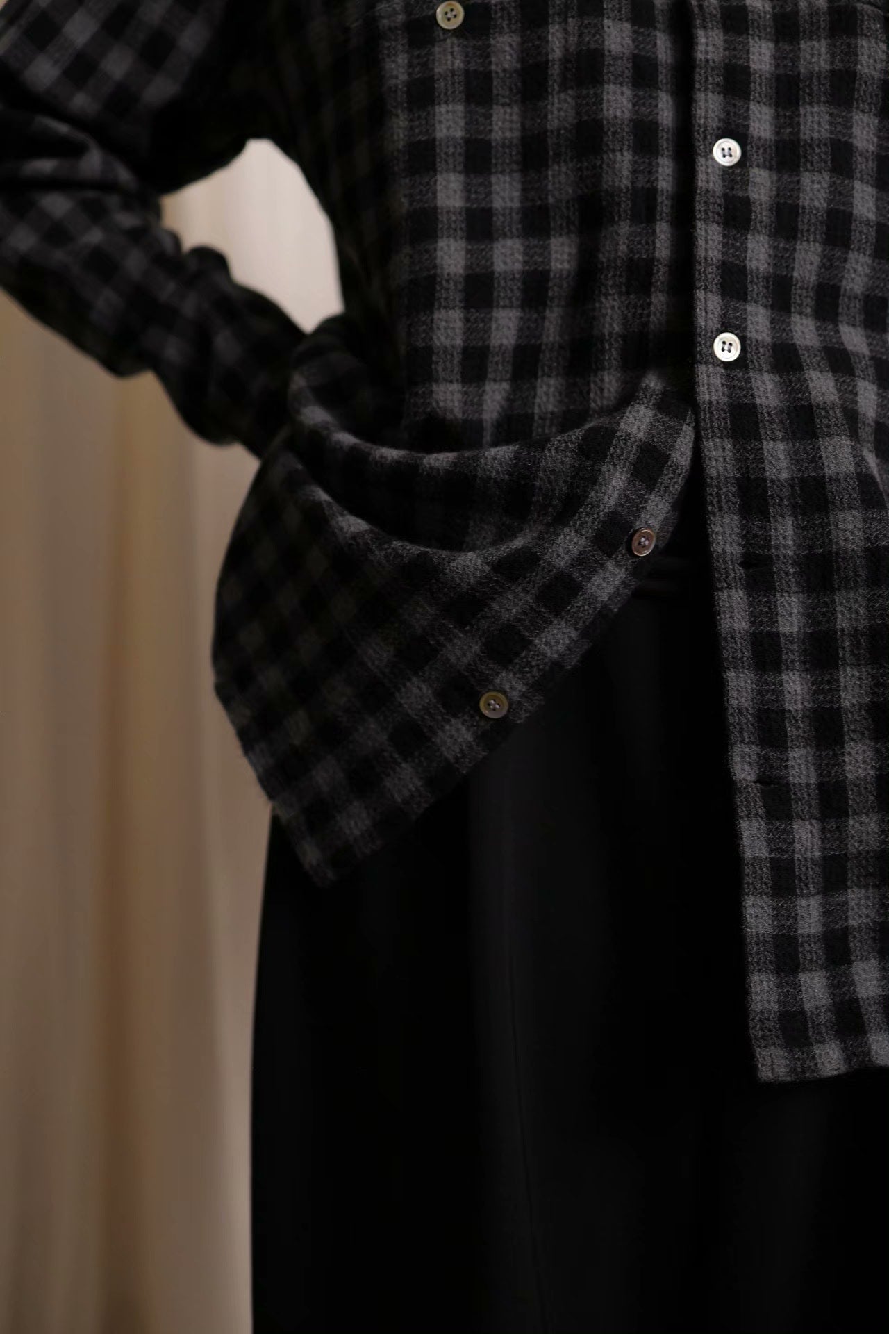 Y's for men Check Stand Collar Shirt