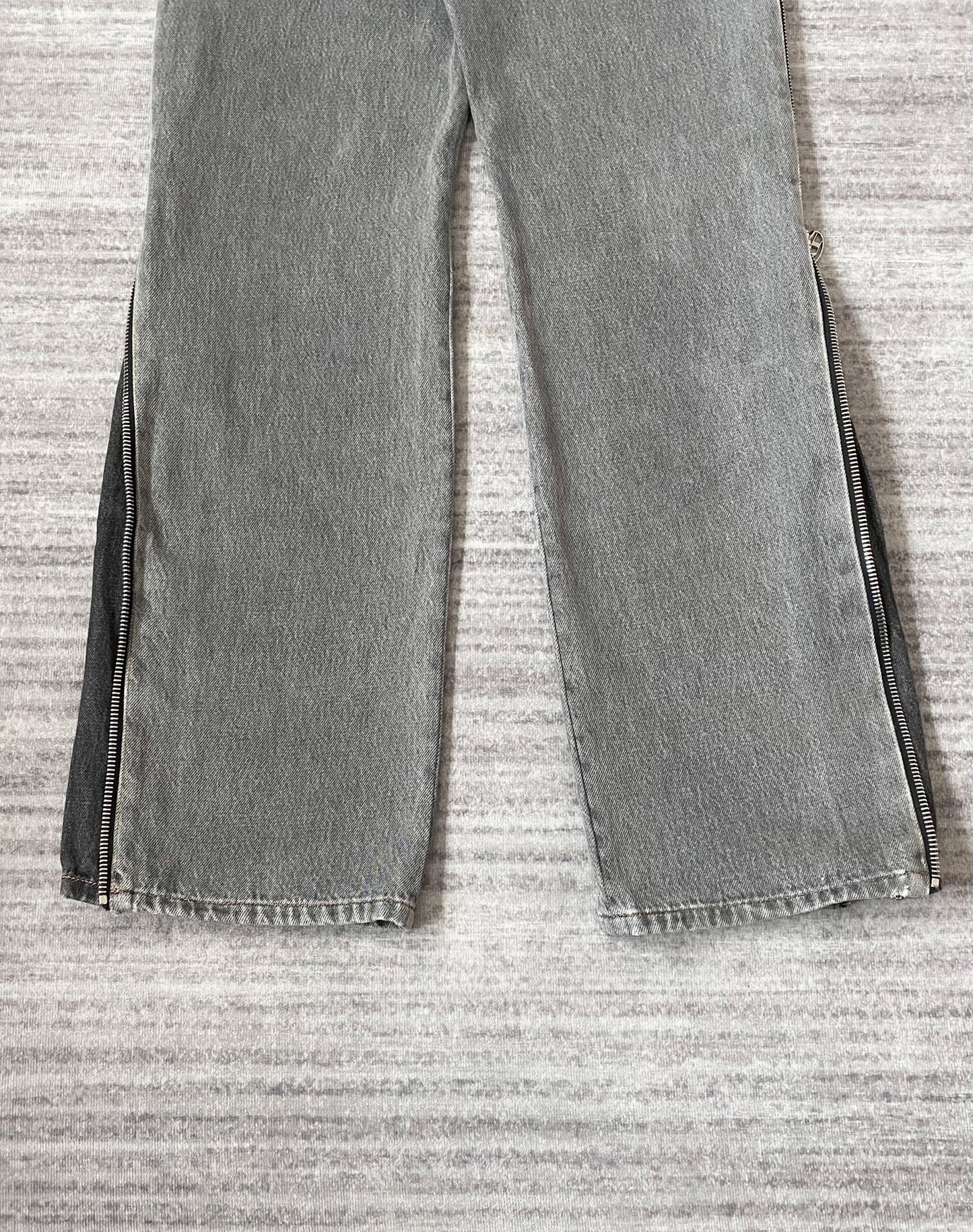 diesel gray red zipper flared jeans