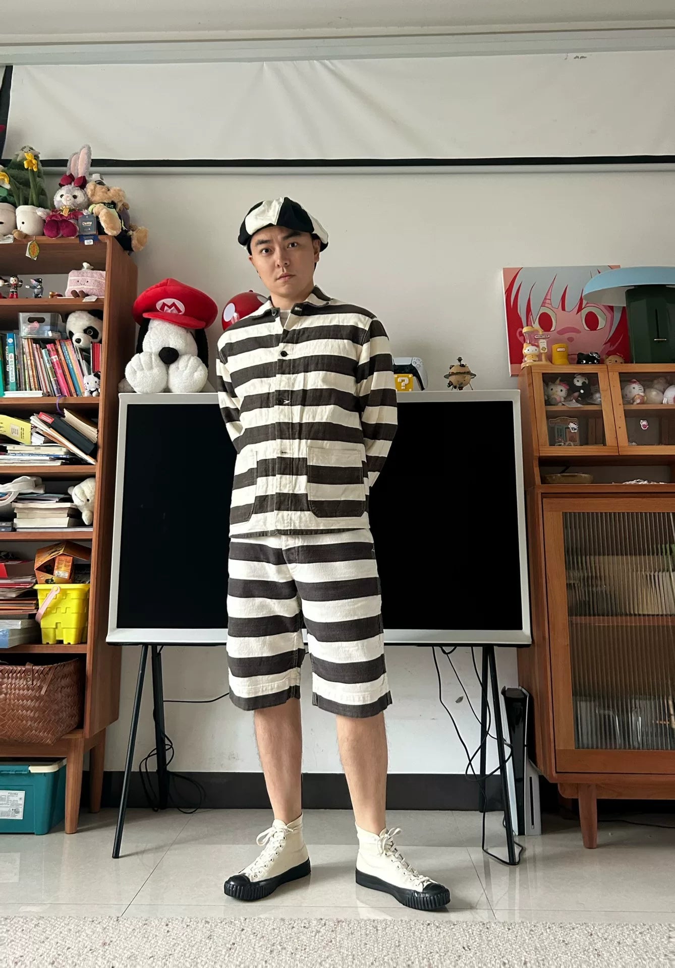 black and white striped outfit set