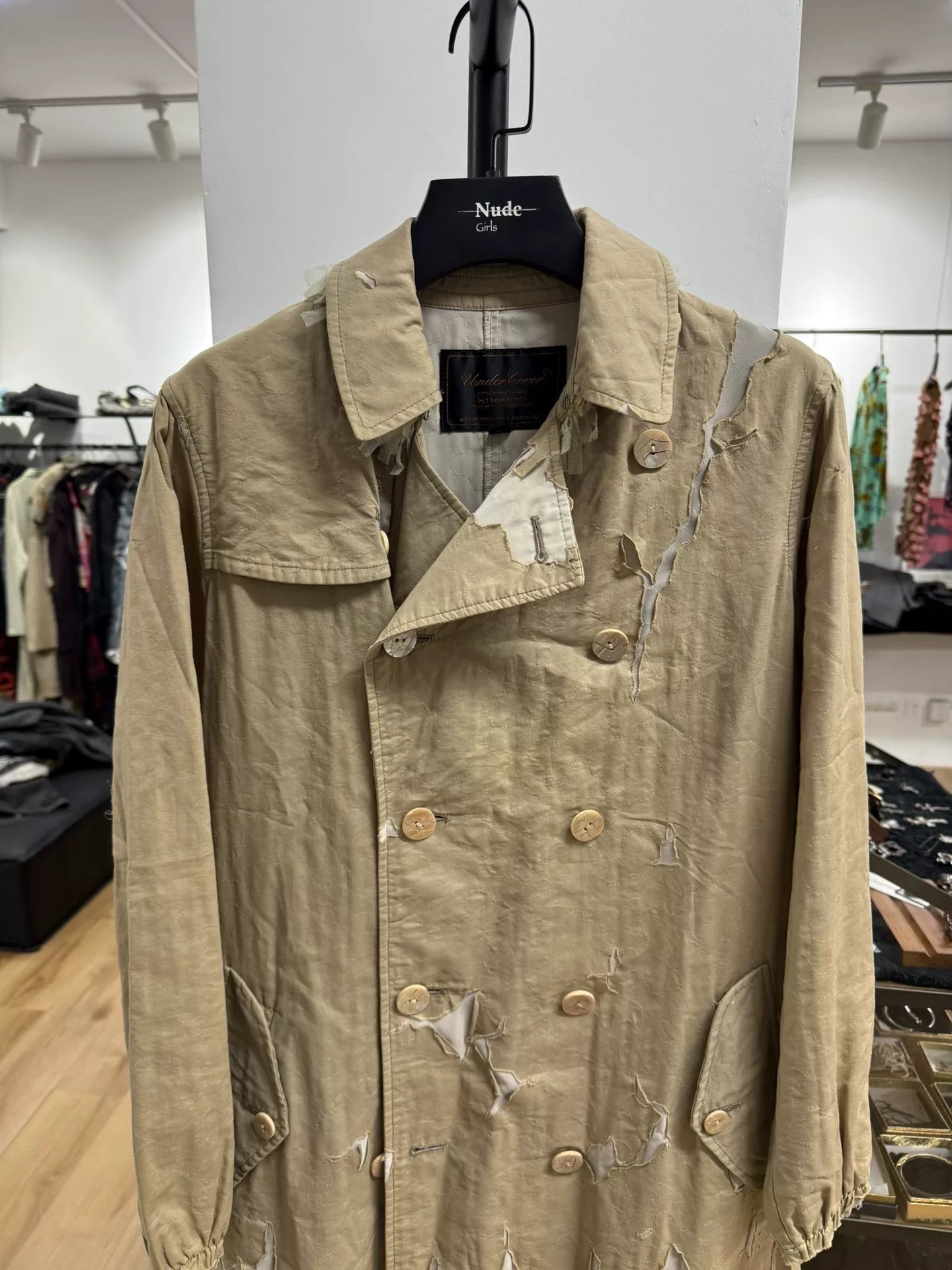 UNDERCOVER Distressed Trench Coat in Beige