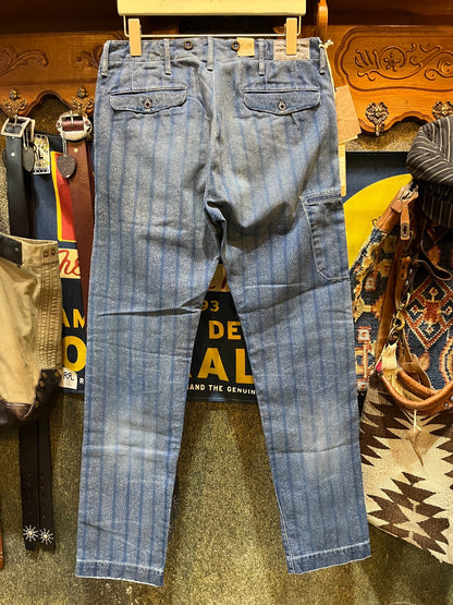 blue striped cotton twill pants