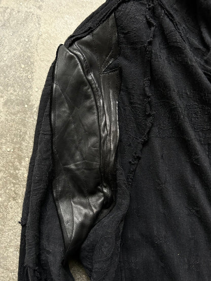 black patchwork hooded outerwear jacket