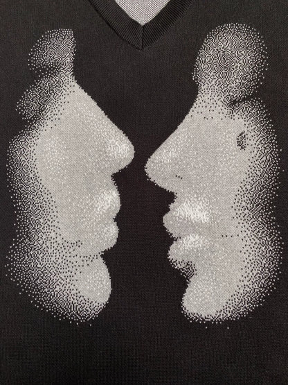 Kusikohc Graphic Knit Vest with Portrait Design