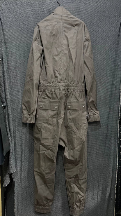 rick owens five-zip utility jumpsuit in dust