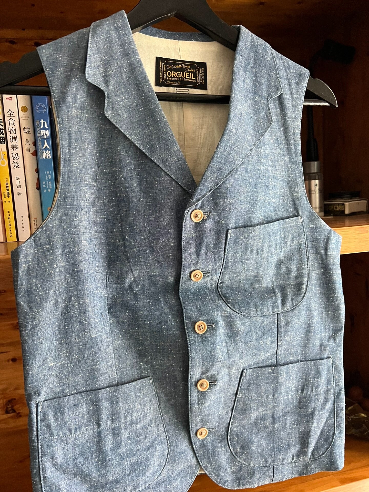 vintage blue denim work vest for men