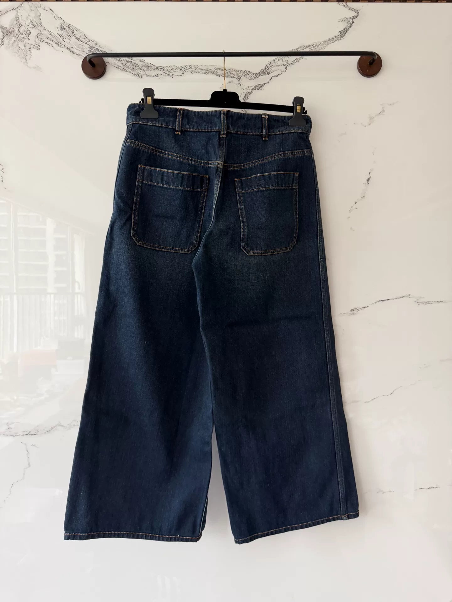 dior blue denim wide leg trousers