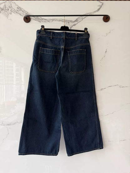 dior blue denim wide leg trousers