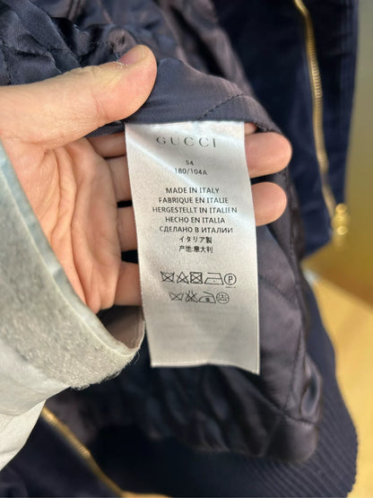 gucci navy corduroy bee embroidered jacket