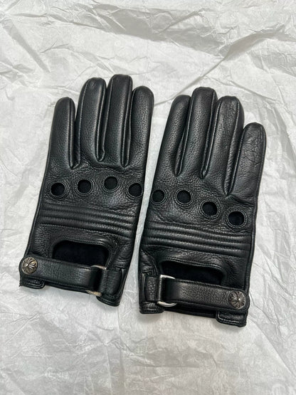Chrome Hearts Cross Silver Buckle Sheepskin Gloves