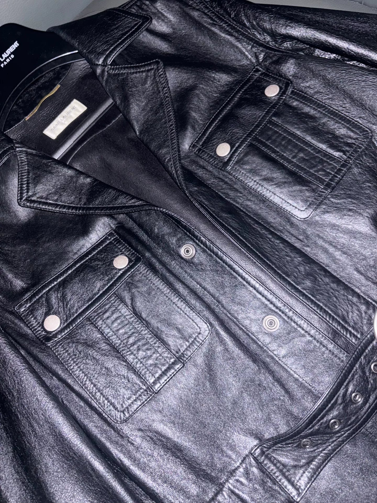 saint laurent black leather utility jacket