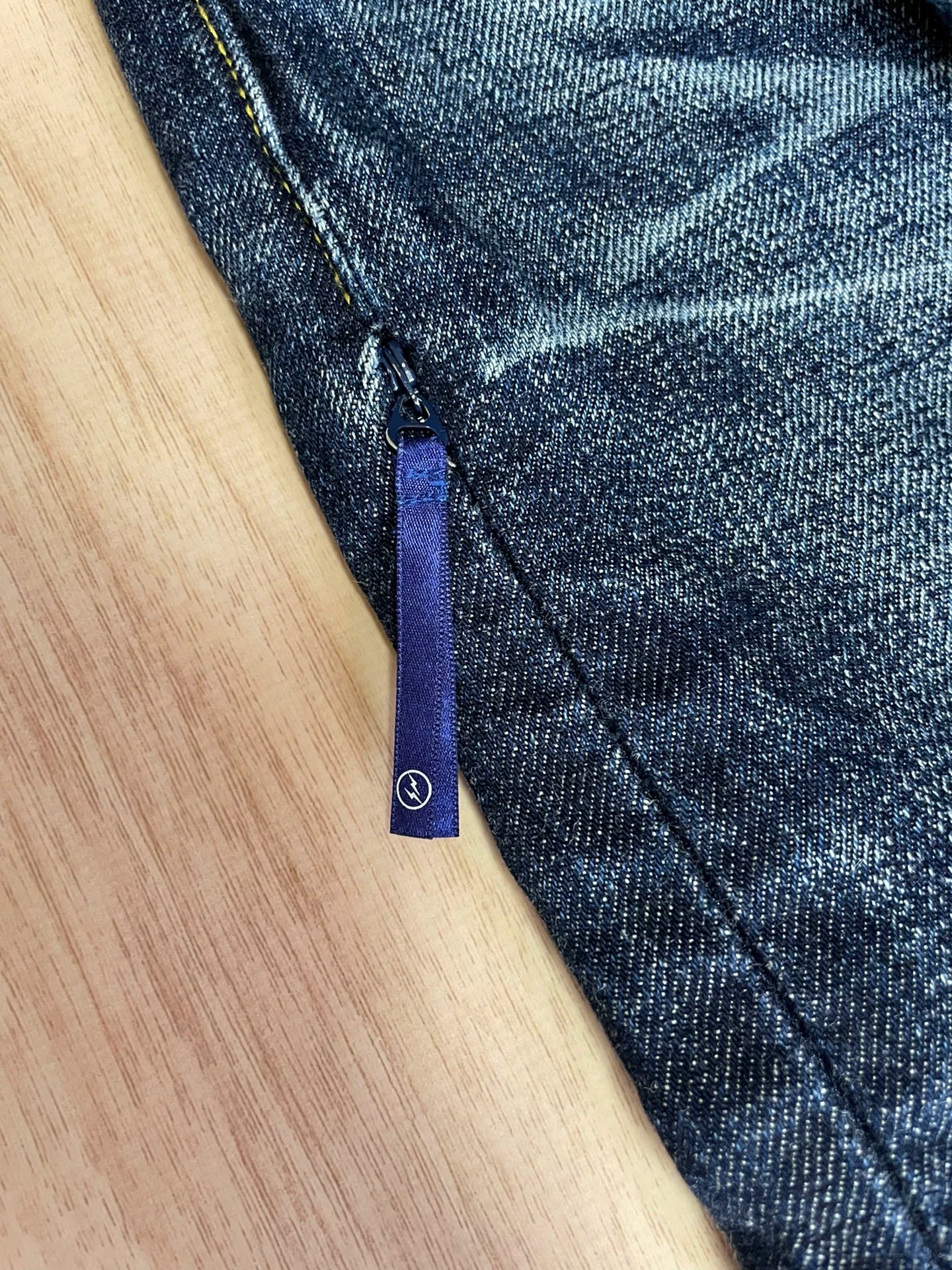 fragment lightning wash denim pants
