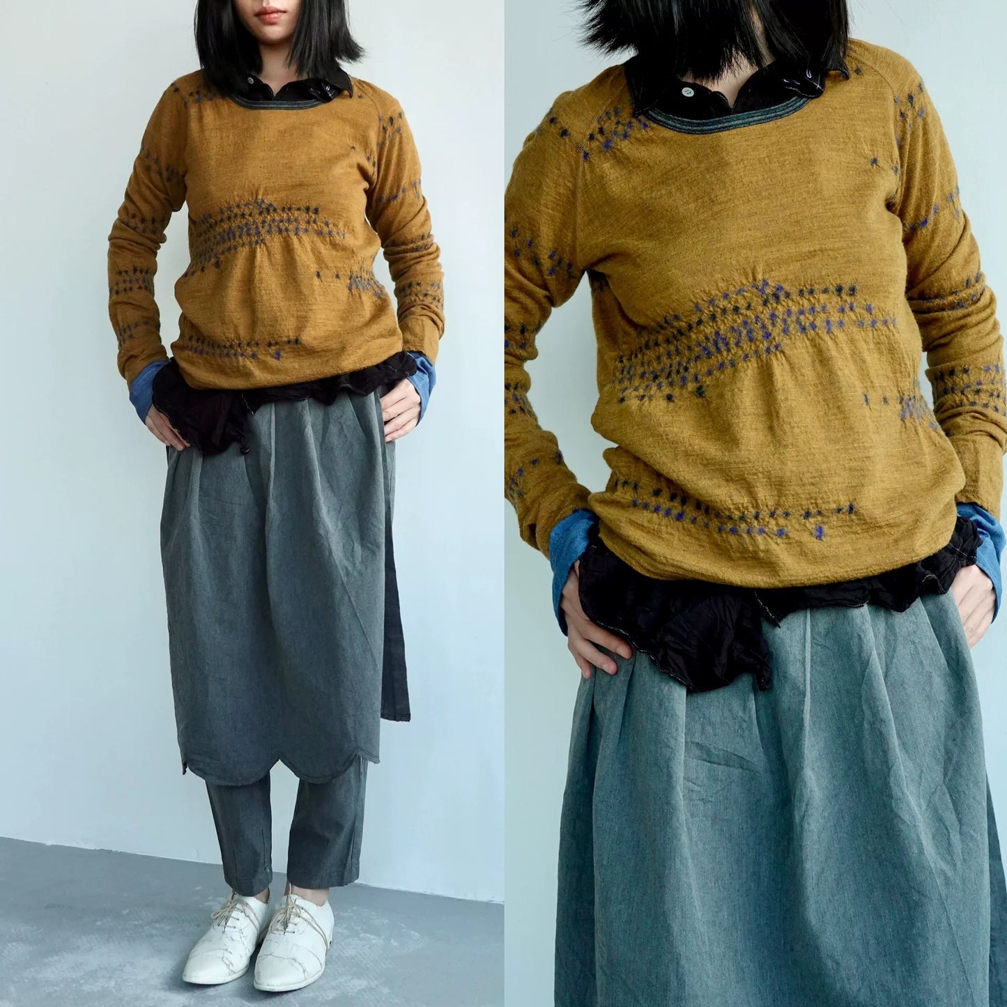 Kapital Wool Long T-Shirt with Indigo Dye