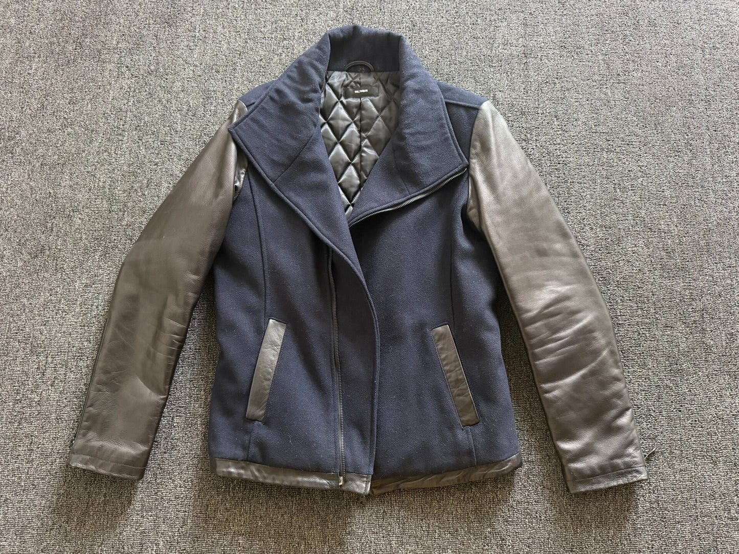 Flap Collar Leather Wool Jacket