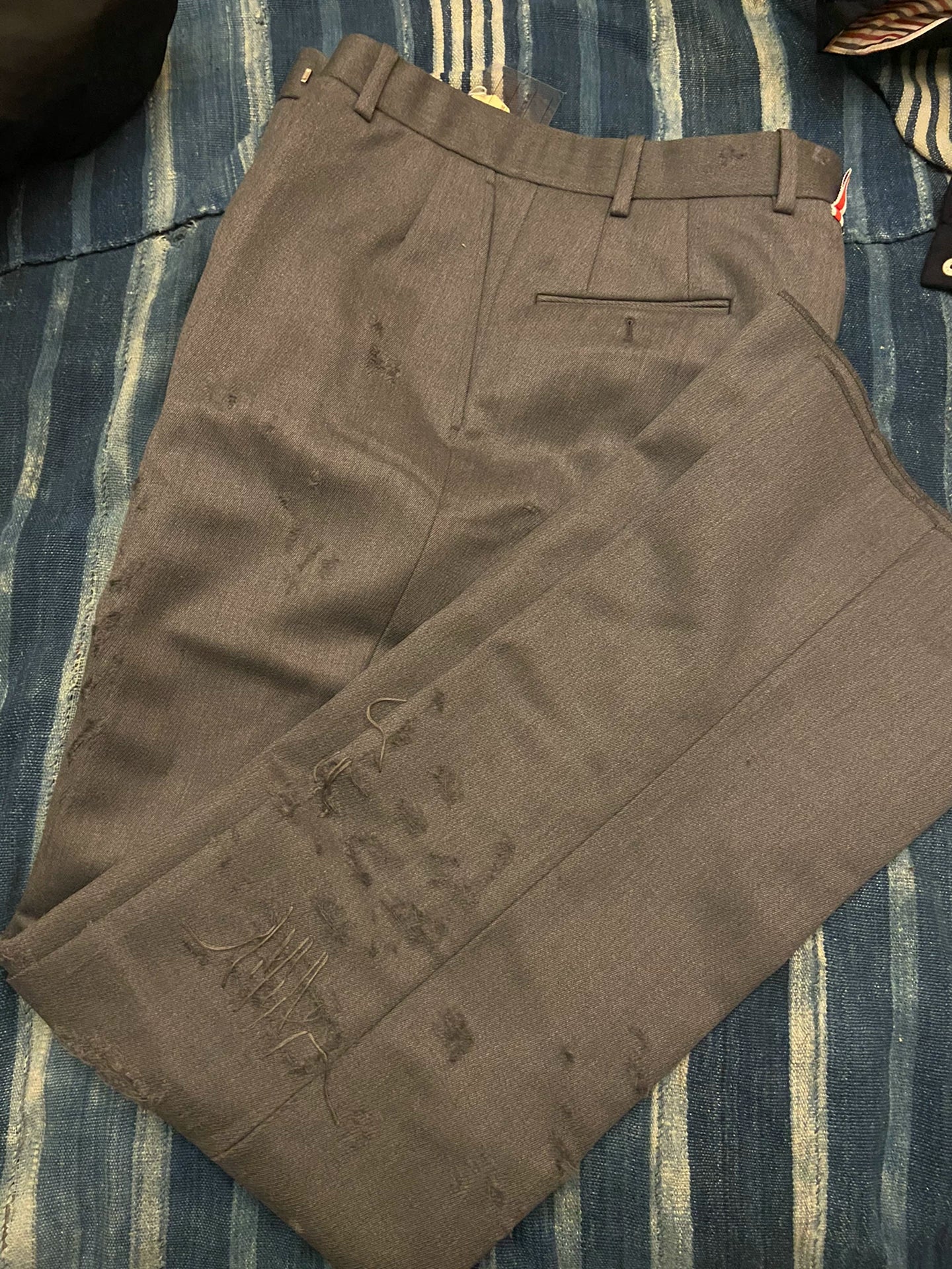 thom browne distressed gray trousers