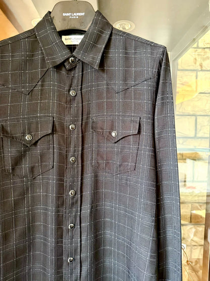 saint laurent black checkered button-up shirt