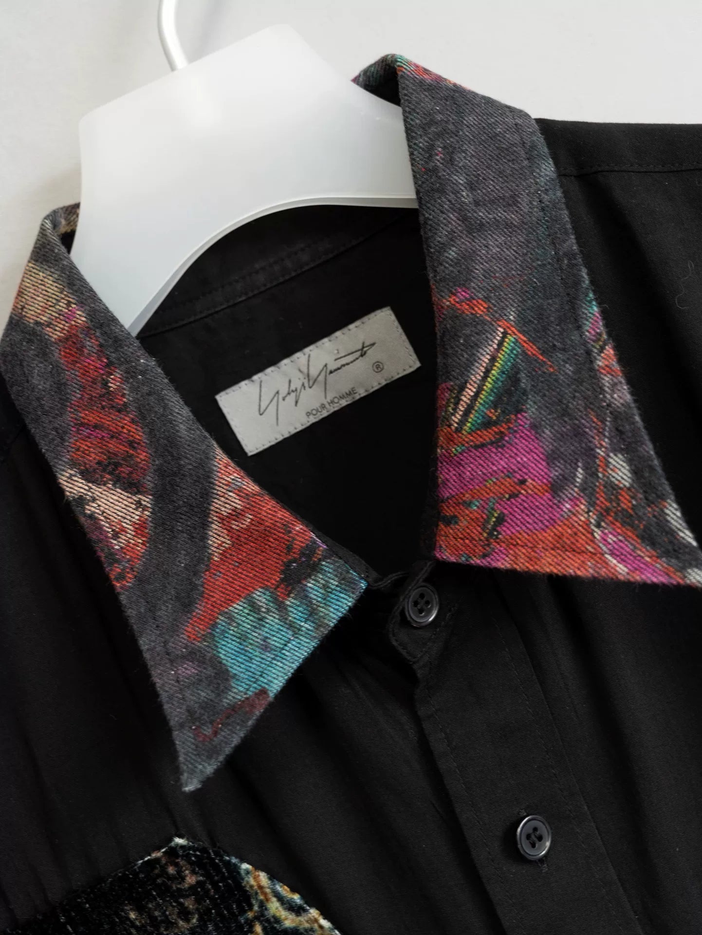 yohji yamamoto velvet pattern panel shirt