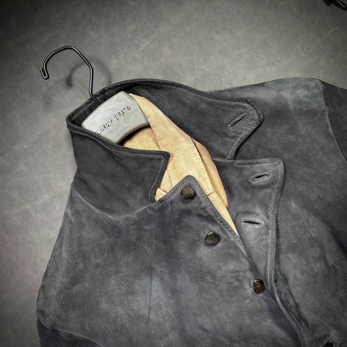 George Brato Men's Distressed Gray Suede Jacket