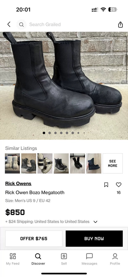 Rick Owens Bozo Megatooth Chelsea Boots