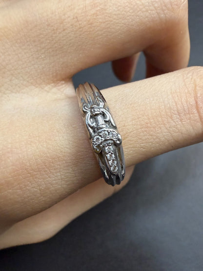 Chrome Hearts 18k White Gold Diamond Sword Ring