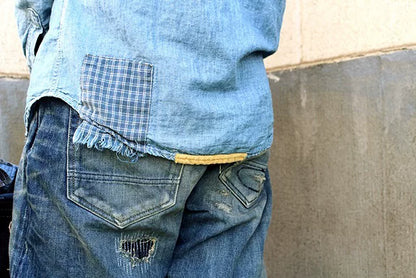 fdmtl patchwork denim shirt 5yr wash