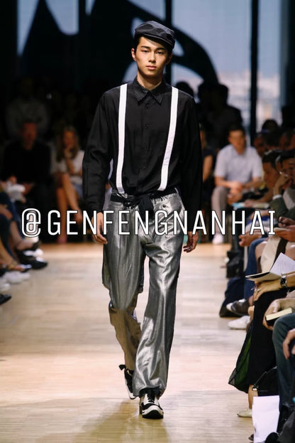 yohji yamamoto silk shirt with suspenders