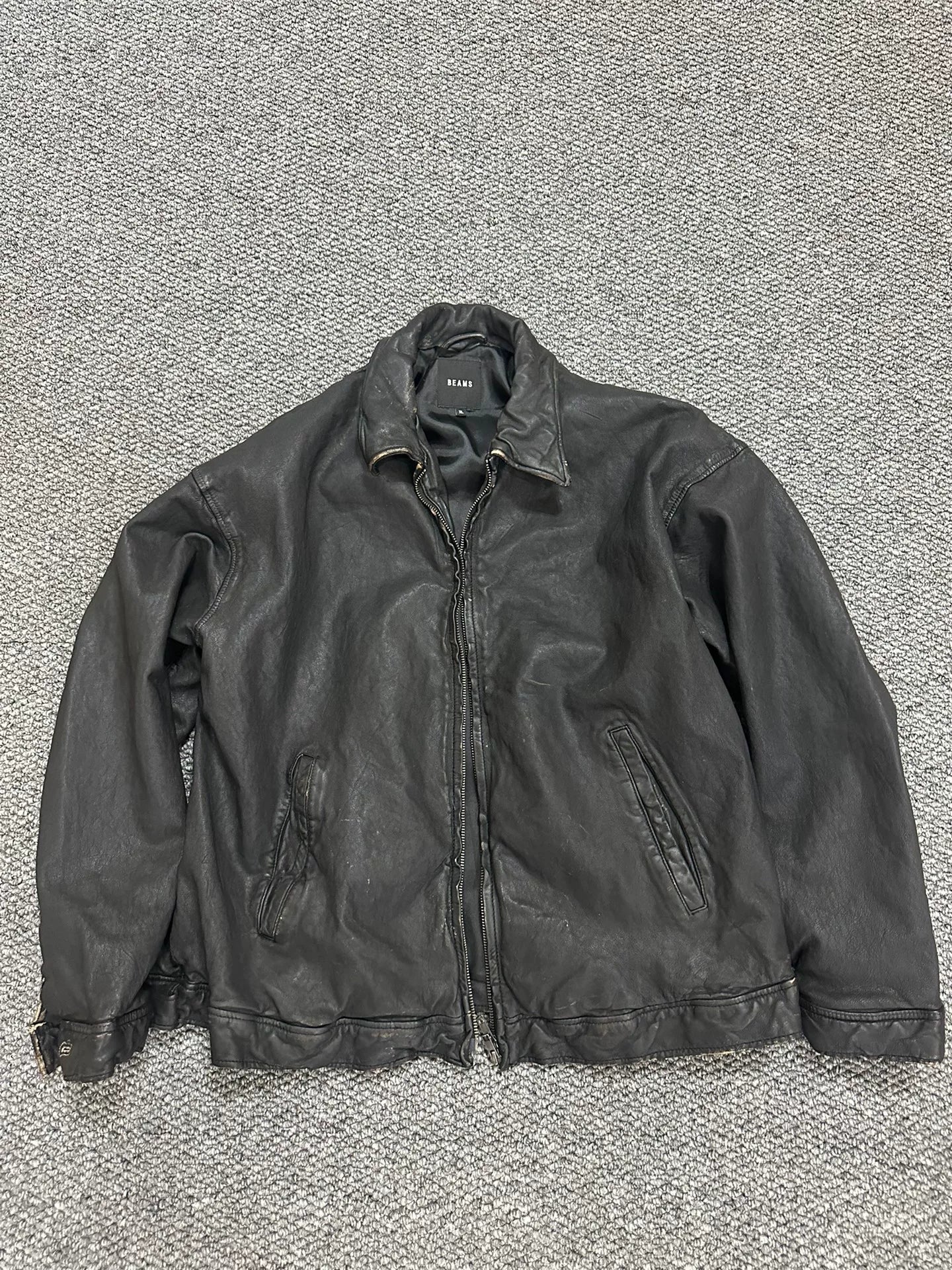 Beams Distressed Sheepskin Leather Jacket XL