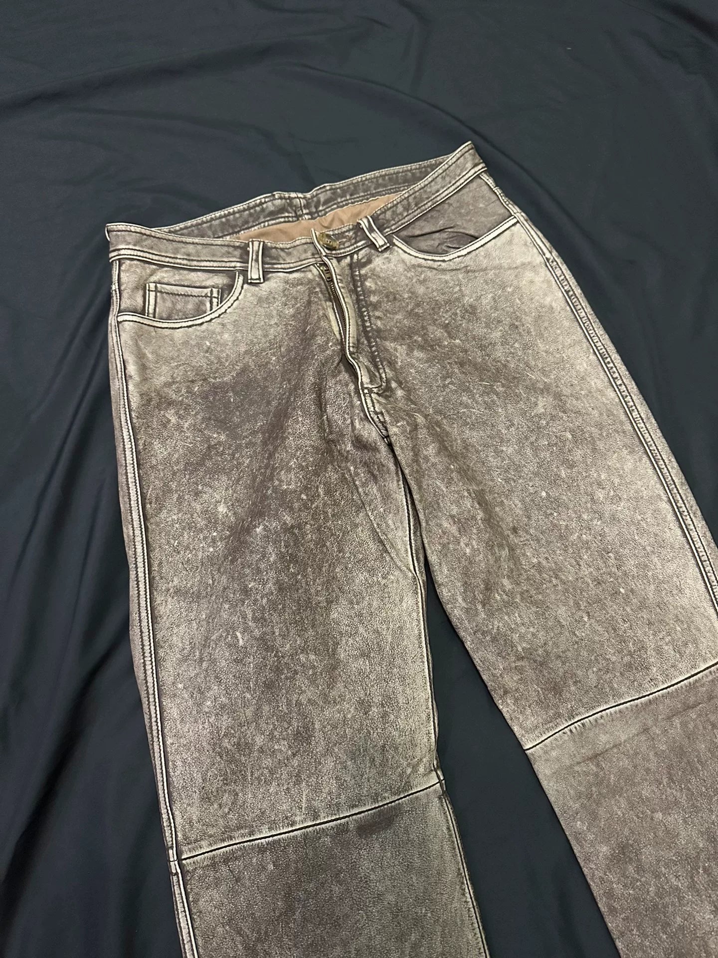 vintage japanese leather pants with unique finish