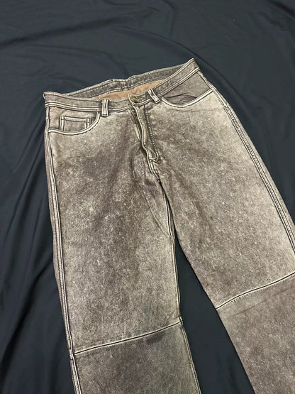 vintage japanese leather pants with unique finish