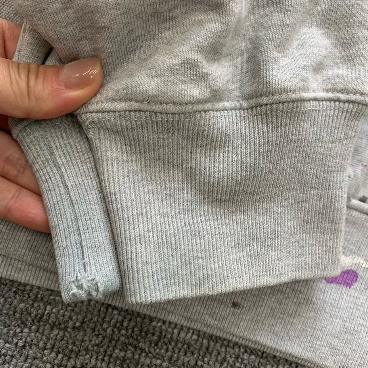 gray splatter hoodie from Gallery Dept