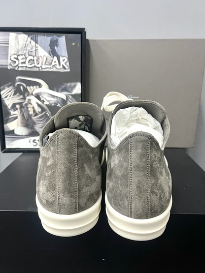 Rick Owens 26SS Gray Suede Low-Top Sneakers
