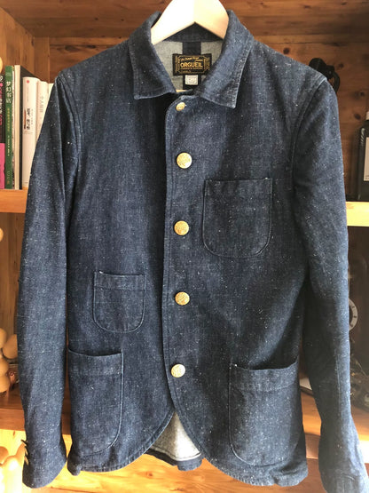 vintage denim blazer with gold buttons