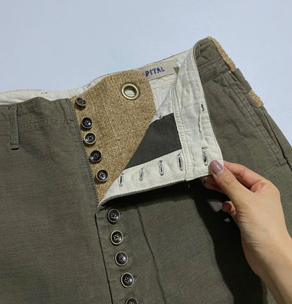 KAPITAL Cotton-Linen Spliced Riding Pants