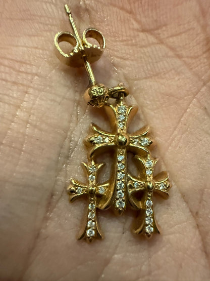 Chrome Hearts 22k Gold Cross Earrings